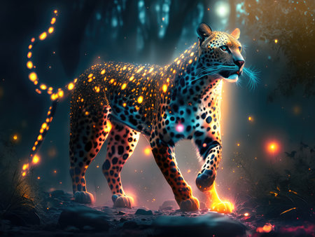 Leopard in the dark forest.の素材