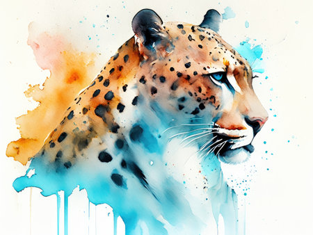Watercolor leopard on white backgroundの素材