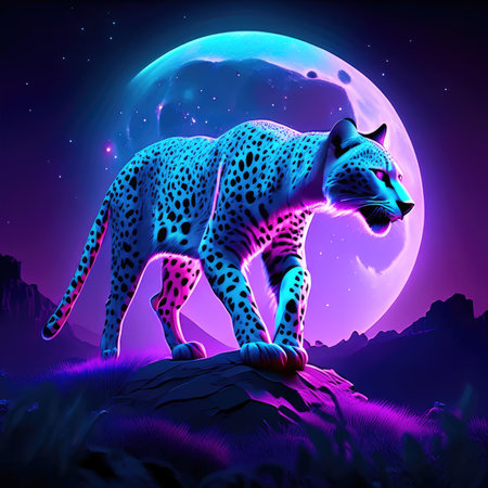 Leopard in front of the full moon.の素材