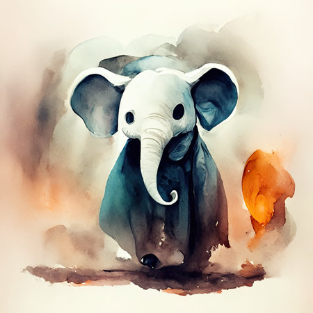 Watercolor elephant on a background of the sky.の素材