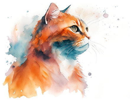 Watercolor portrait of a red cat.の素材
