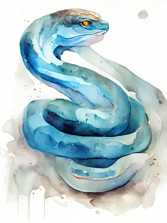 Watercolor snake on white background.の素材