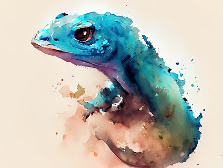 Watercolor blue lizard on a light backgroundの素材