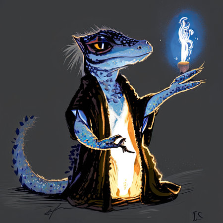 Lizard with a magic wand in his hand.の素材