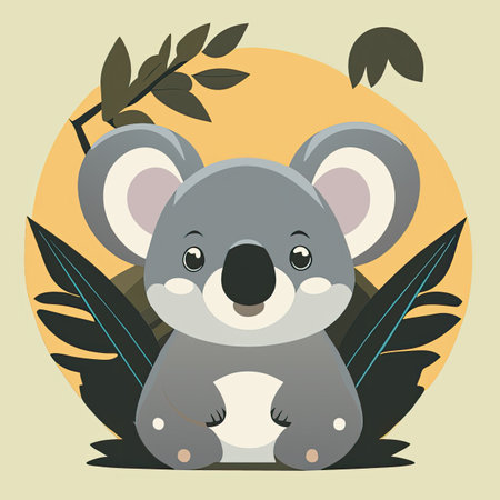 Cute koala with leaves in flat style.の素材