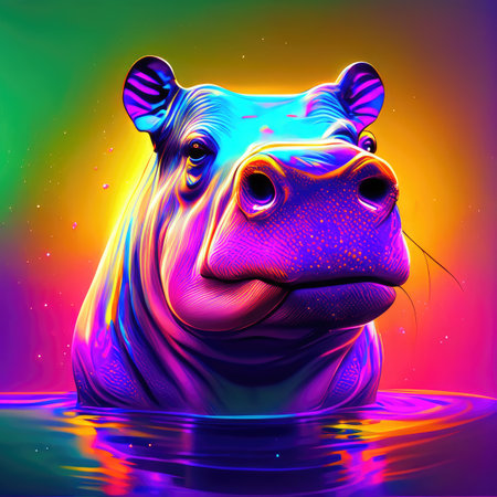 Hippopotamus in the water. Hippopotamus on colorful background.の素材