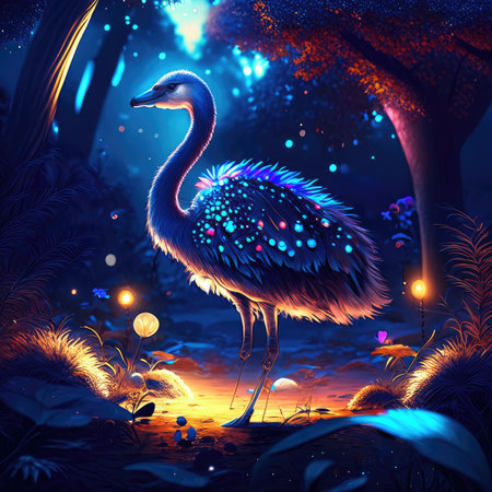 Ostrich in the forest at sunsetの素材