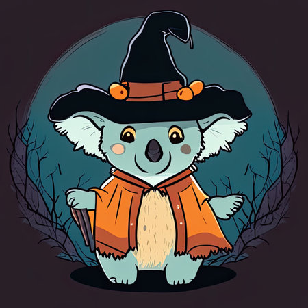 Cute koala in a witch costume.の素材