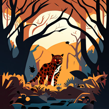 Leopard in the forest at sunset.の素材