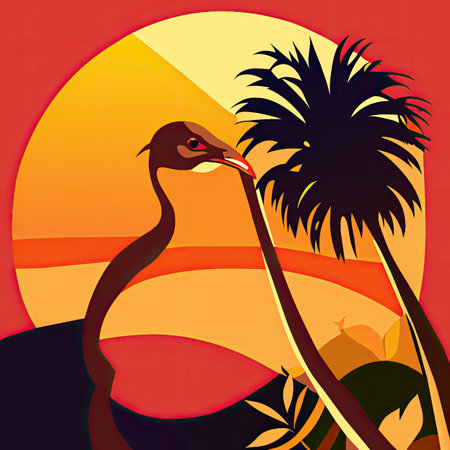 Ostrich on a background of the sunset.の素材