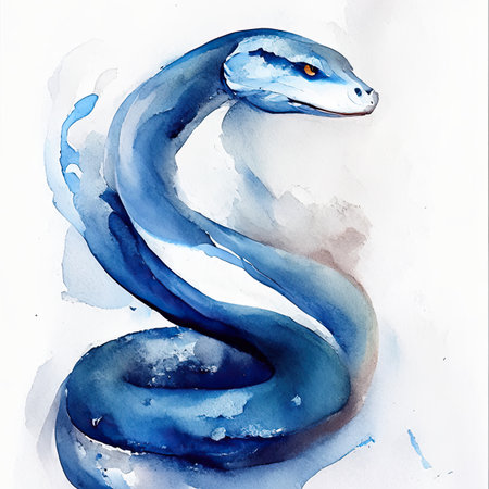 Watercolor snake on a white background.の素材