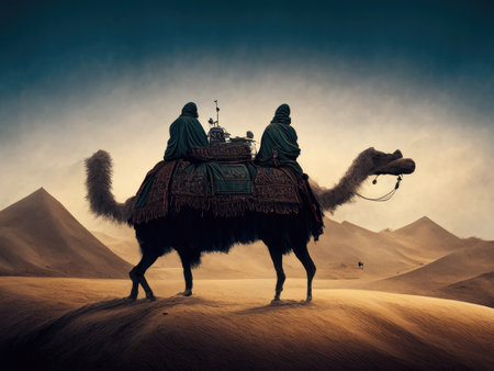 Camel in the desert at sunset. Ramadan Kareem concept.の素材