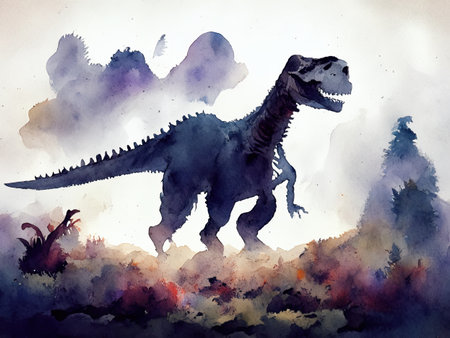 Watercolor dinosaur in the field.の素材