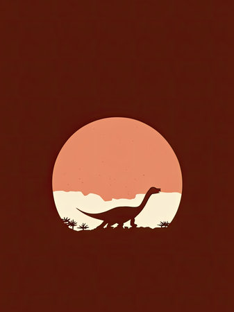 Dinosaur silhouette on sunset background. Chinese paper cut style.の素材
