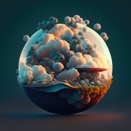 a planet with clouds in the form of a sphereの素材