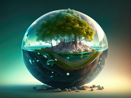 Ecology concept with tree in glass ball.の素材