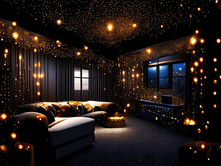 Interior of the room with a fireplace and a sofa.の素材