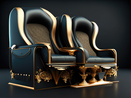 Luxury leather armchairs with gold ornament.の素材
