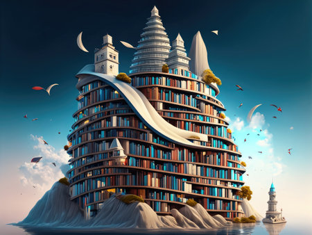 Modern skyscrapers on the island in the sea.の素材