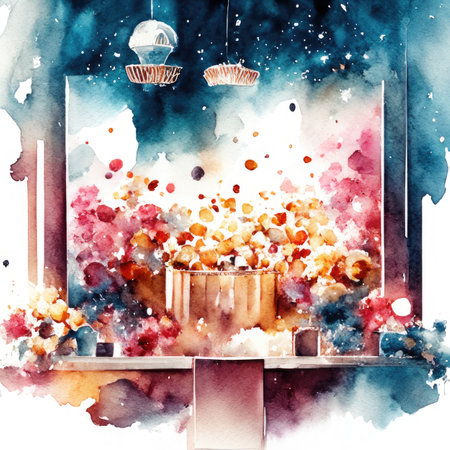 Watercolor Cinema interior with popcorn.の素材