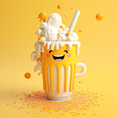 Funny cup of milkshake with creamの素材