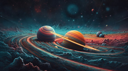 Planets in space. Solar system. Cosmos art.の素材
