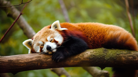 Red Panda sleeping on a treeの素材