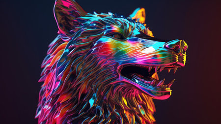a wolf in neon light on a dark backgroundの素材