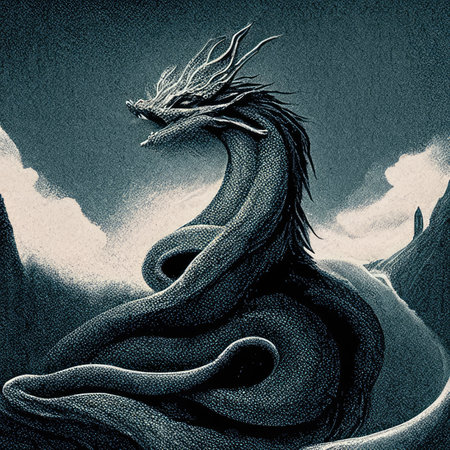 a dragon in the sky, monochromeの素材