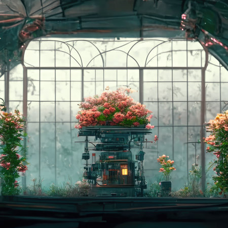 Bouquet of flowers in a vase in a greenhouse.の素材