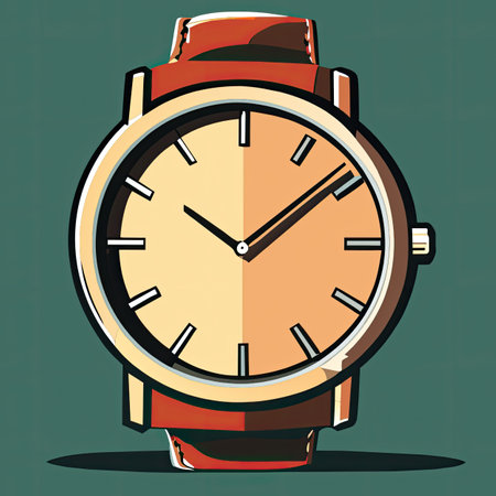 Wristwatch on green background. Vector illustration in cartoon style.の素材