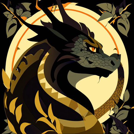 Dragon on a black background.の素材