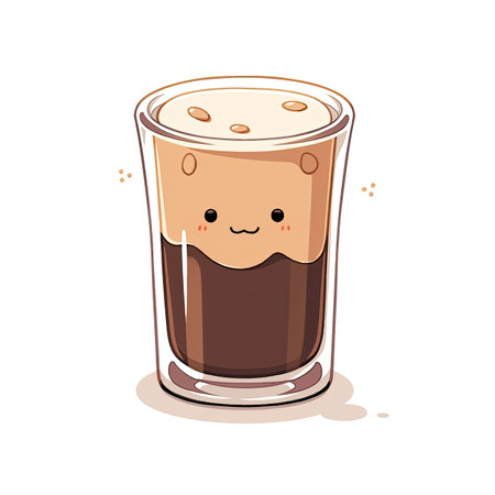 Cute cartoon ice coffee character. Vector illustration isolated on white background.の素材