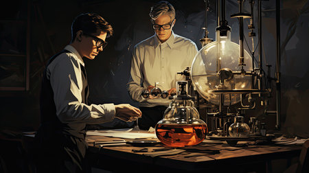 Two scientists working in a laboratory. Science, chemistry and technology.の素材