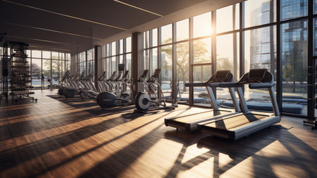 Modern gym interior with fitness equipment.の素材