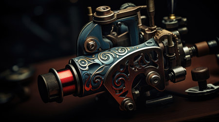 Vintage steampunk car engine close up. Steampunk concept.の素材