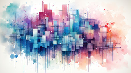 Abstract colorful watercolor background with cityscape.の素材