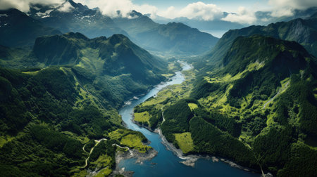 Panoramic view of the river in the mountains.の素材