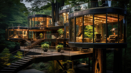 A luxury hotel in the middle of the forestの素材