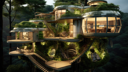 A modern house in the jungle.の素材