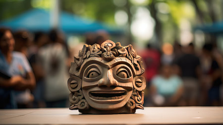 Wooden mask in the public parkの素材