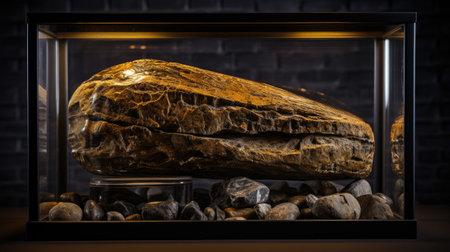 Aquarium with natural stone in the form of a rock.の素材