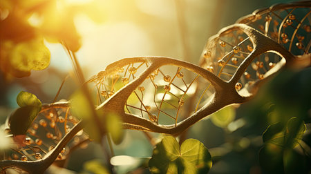 Close-up of DNA structure on green background. Biotechnology conceptの素材