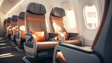 Interior of airplane with seats and seats.の素材