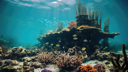 Underwater view of the underwater world with corals and tropical fishの素材