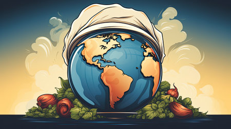 Planet earth with vegetables on nature background.の素材