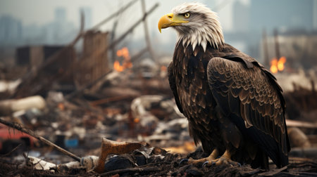 Bald Eagle in the middle of a burned-out forest.の素材
