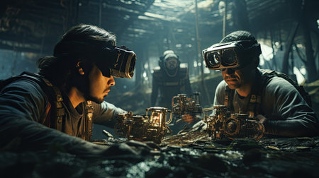 Man and woman in virtual reality glasses. Future technology concept.の素材