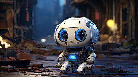 A robot in a factory with a blurred backgroundの素材