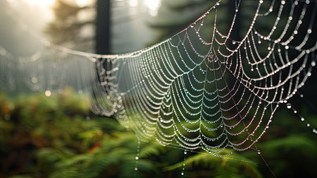 Spider web with dew drops in the morning. Nature background.の素材